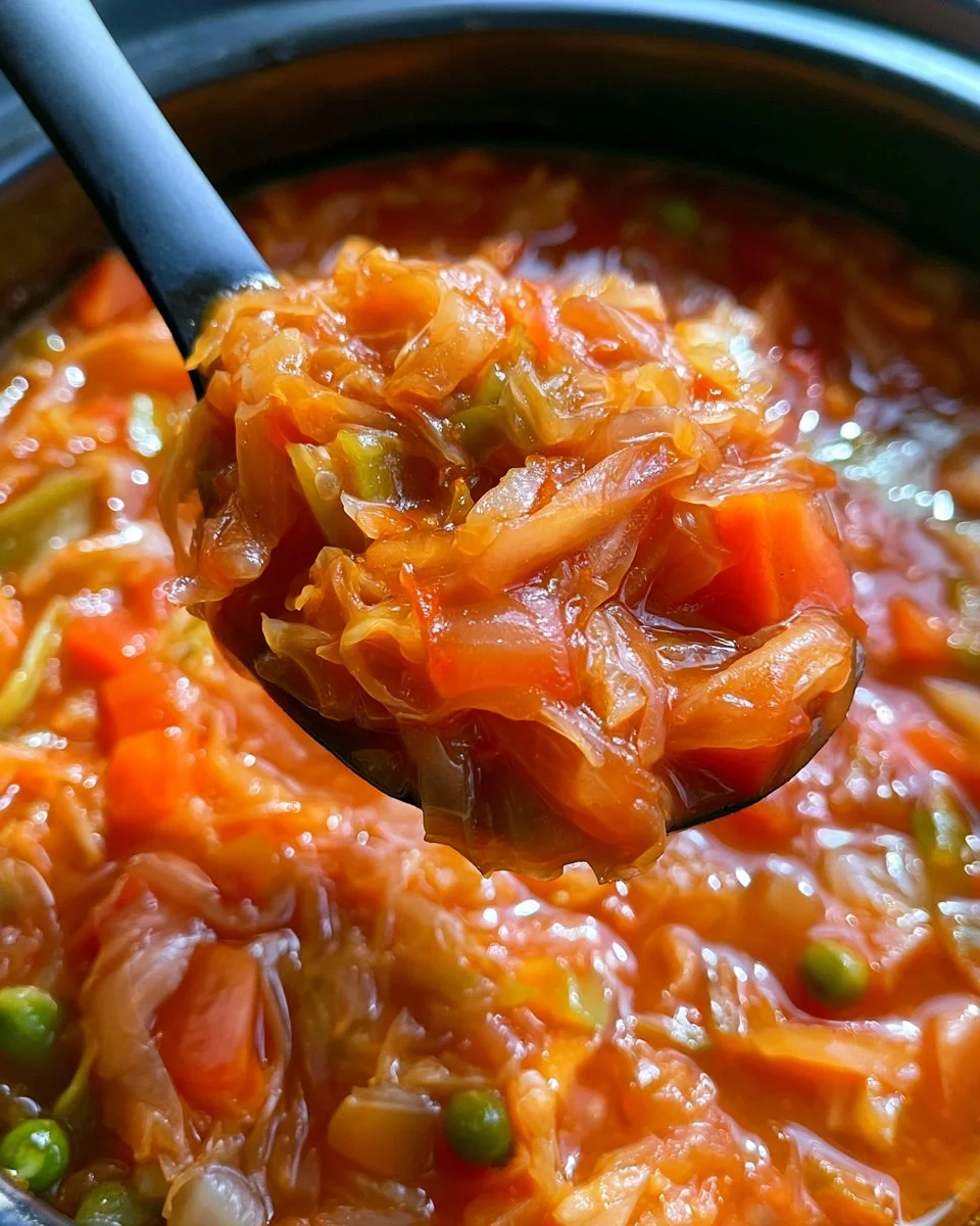 Delicious one pot cabbage soup with fresh vegetables and herbs