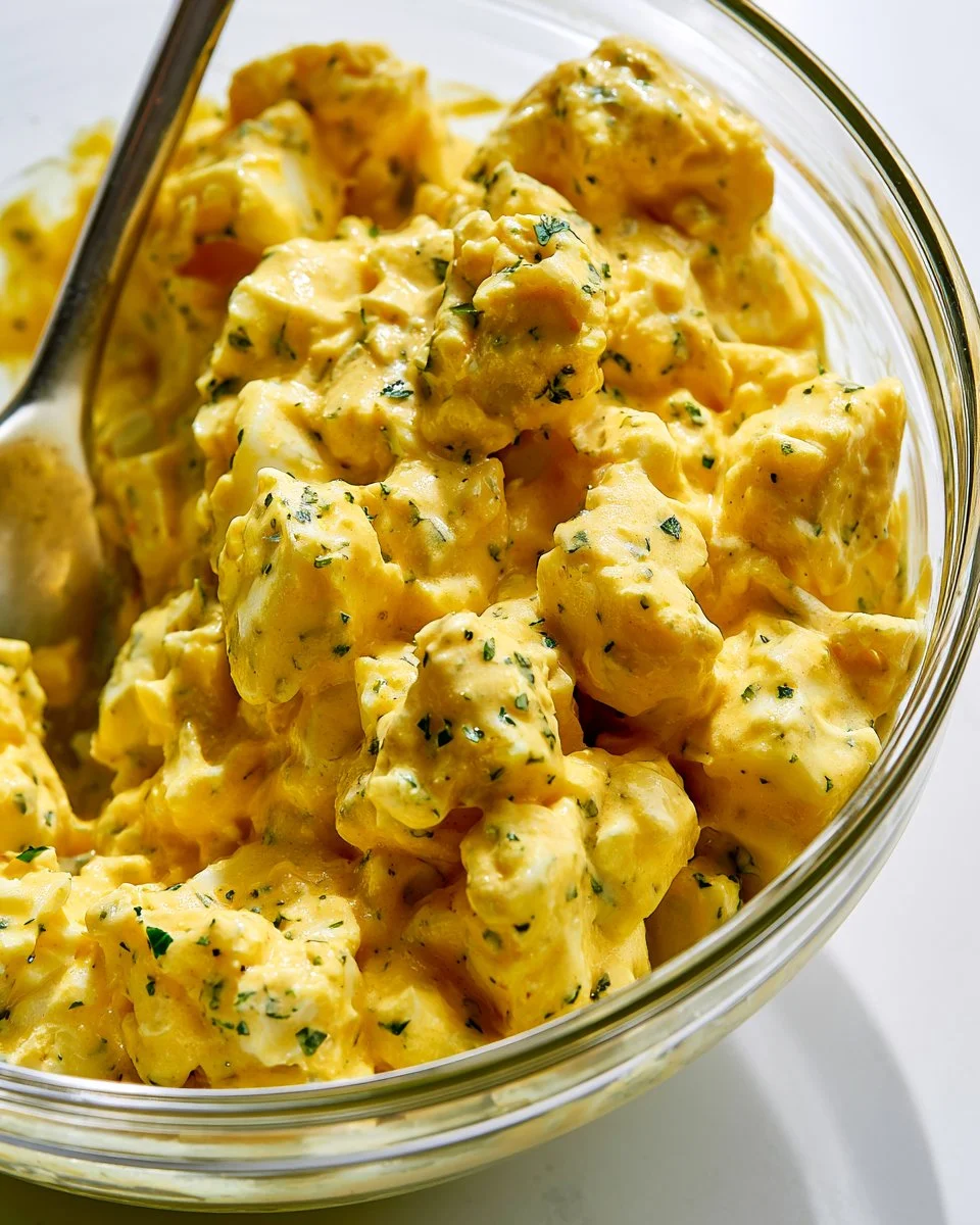 Delicious one pot egg salad served in a bowl with fresh herbs