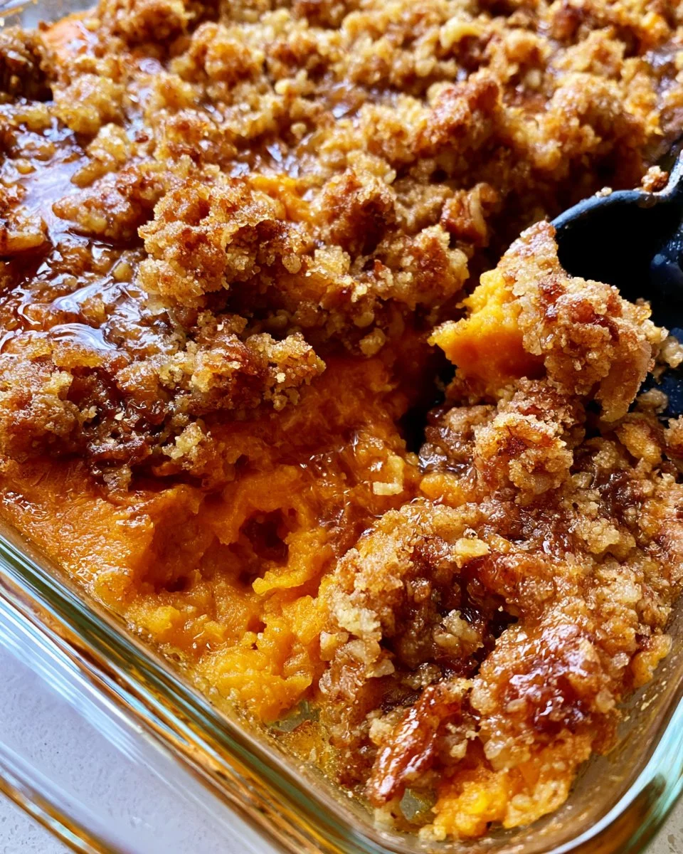 Delicious one pot sweet potato soufflé topped with a golden crust