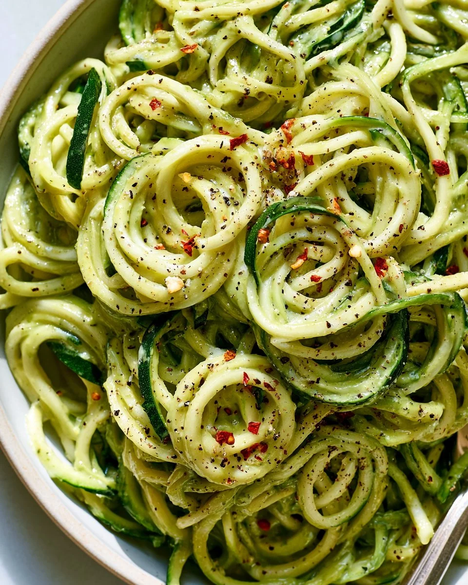 One Pot Zucchini Noodles with Pesto served in a bowl