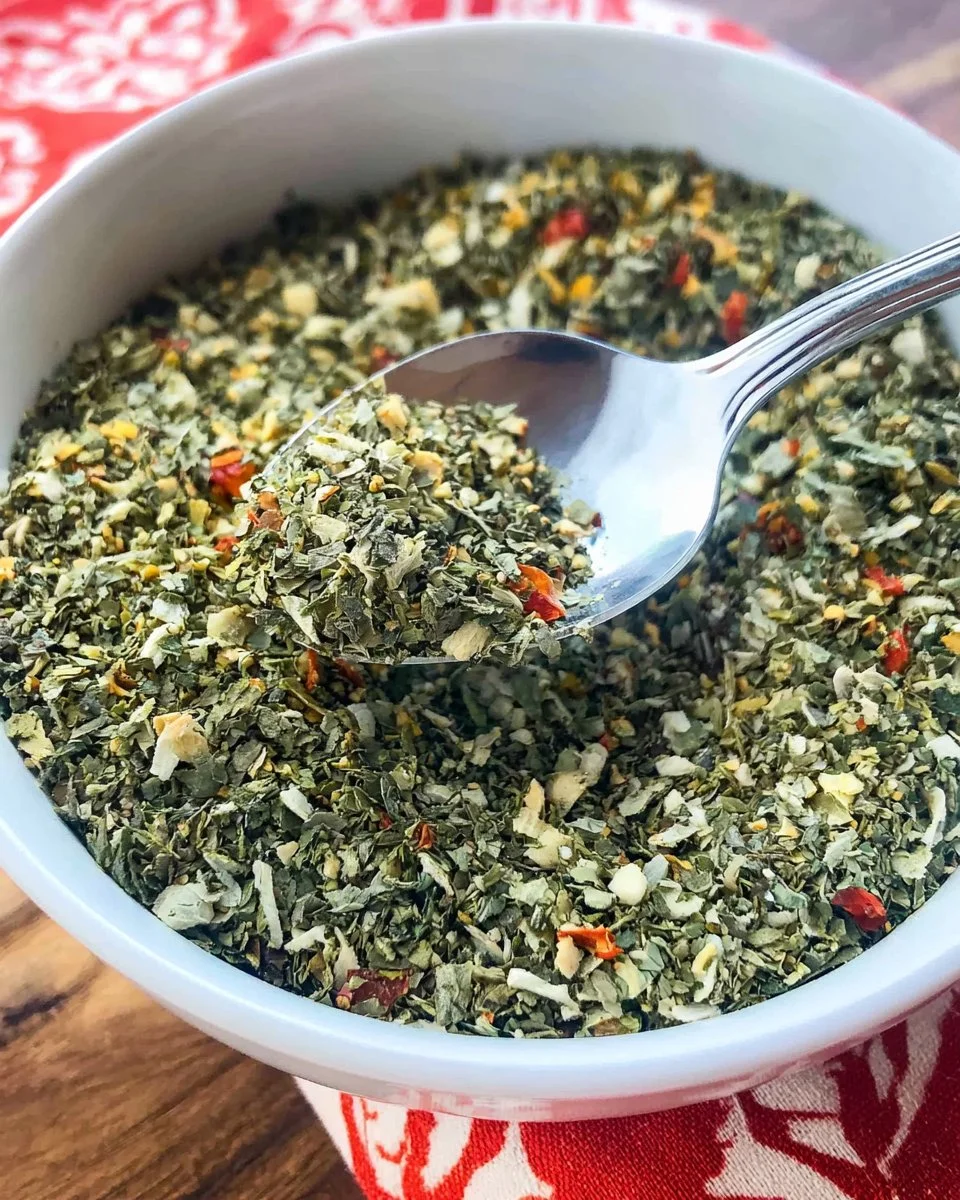 A vibrant mix of herbs and spices for homemade pizza seasoning
