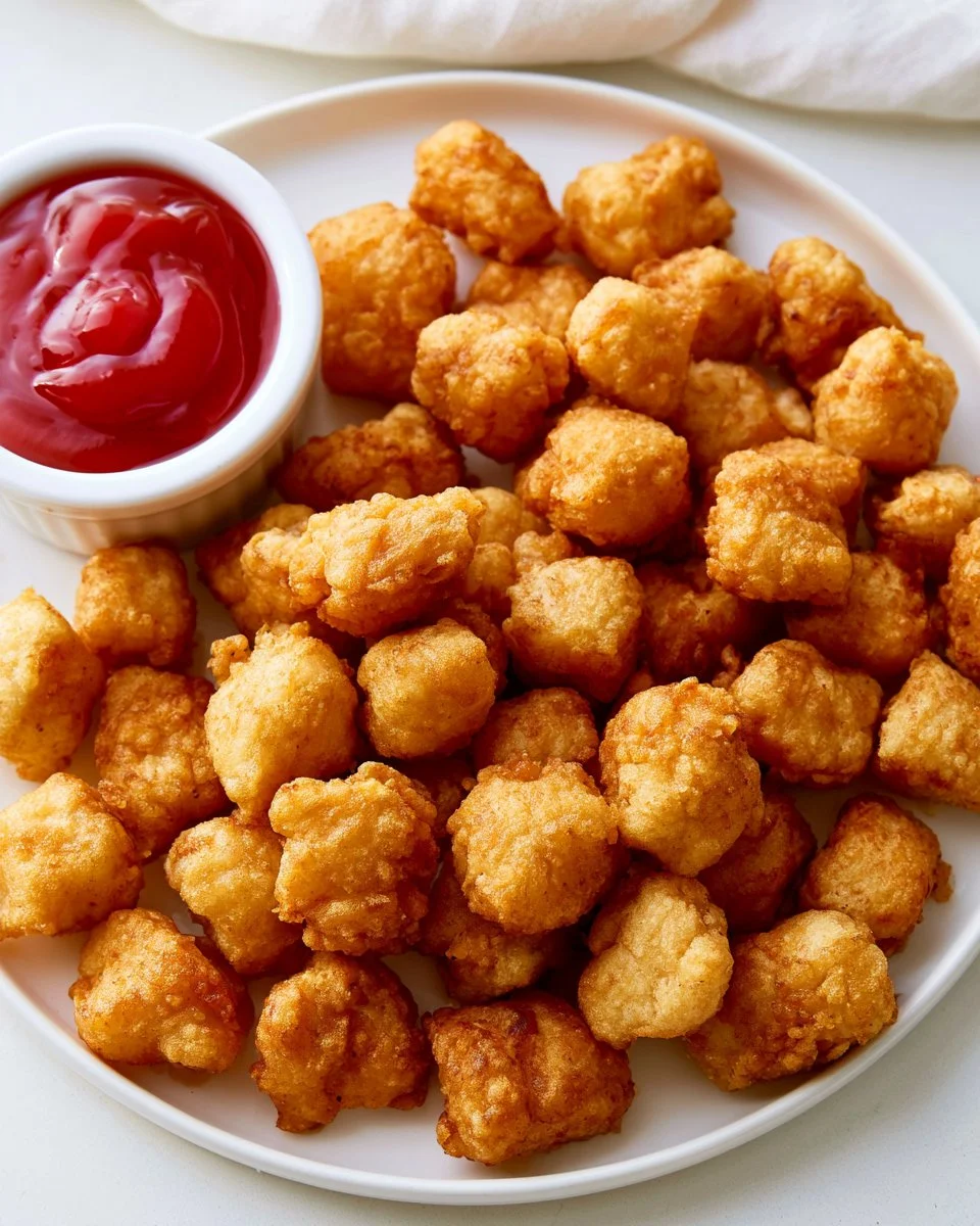 Delicious plate of crispy popcorn chicken served with dipping sauce