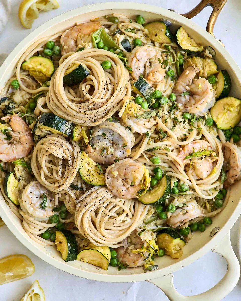 Delicious prawn pasta meal prepared in 10 minutes