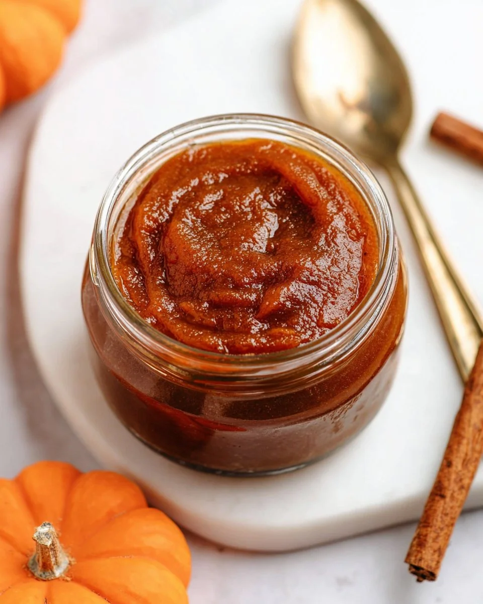 Delicious homemade Pumpkin Butter in a jar with spices