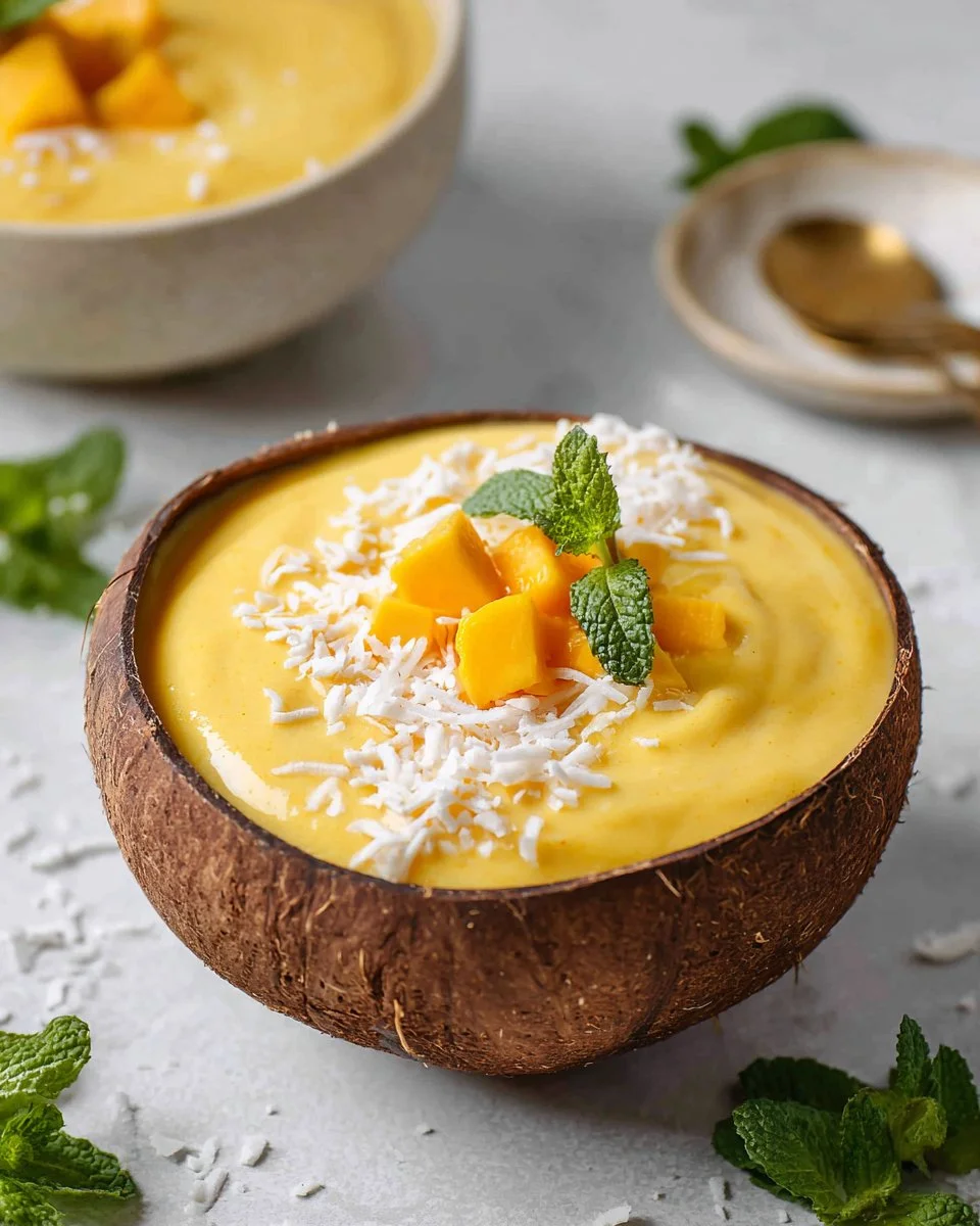 Ripe jackfruit smoothie bowl topped with fresh fruits and seeds for a healthy breakfast