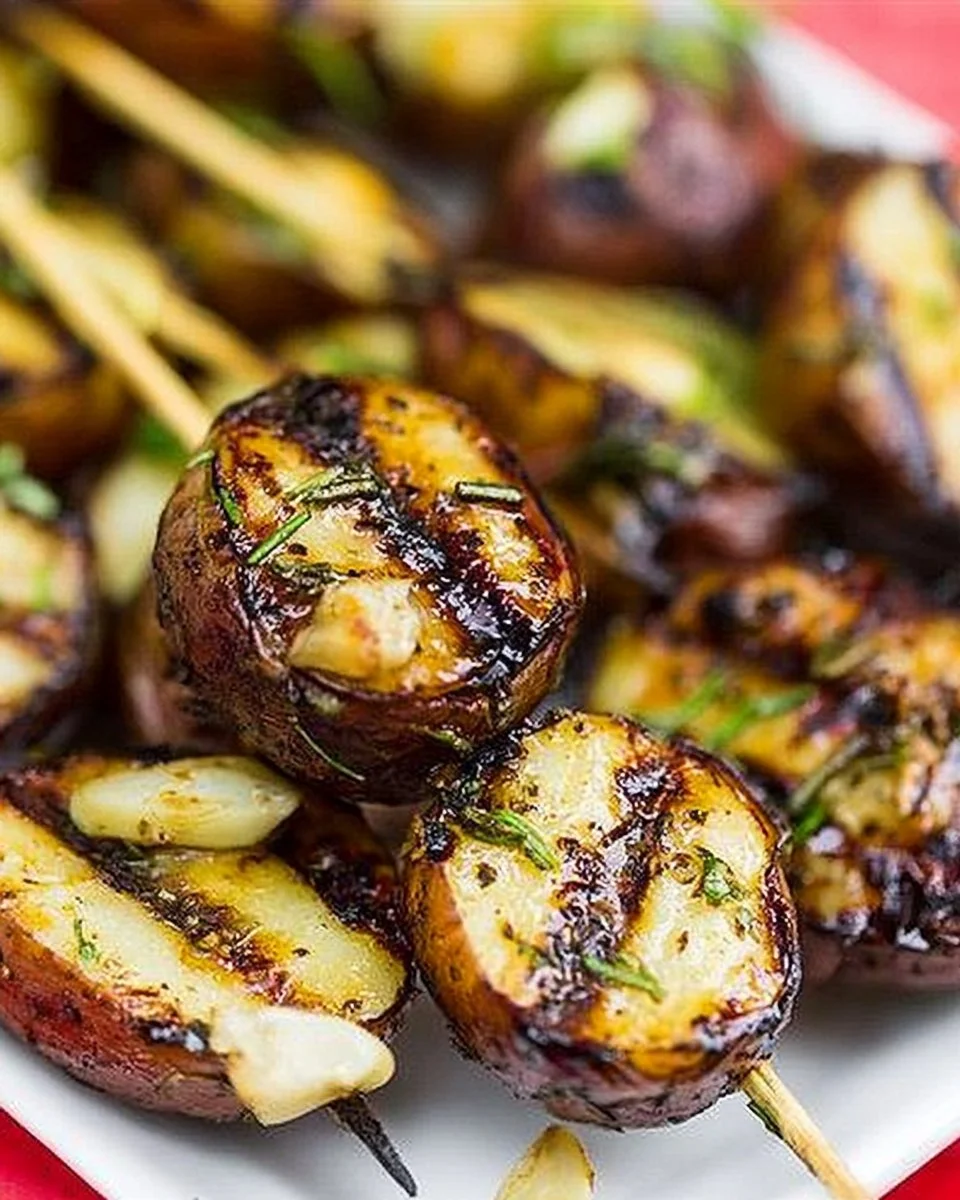 Rosemary and garlic grilled red potatoes on a BBQ grill