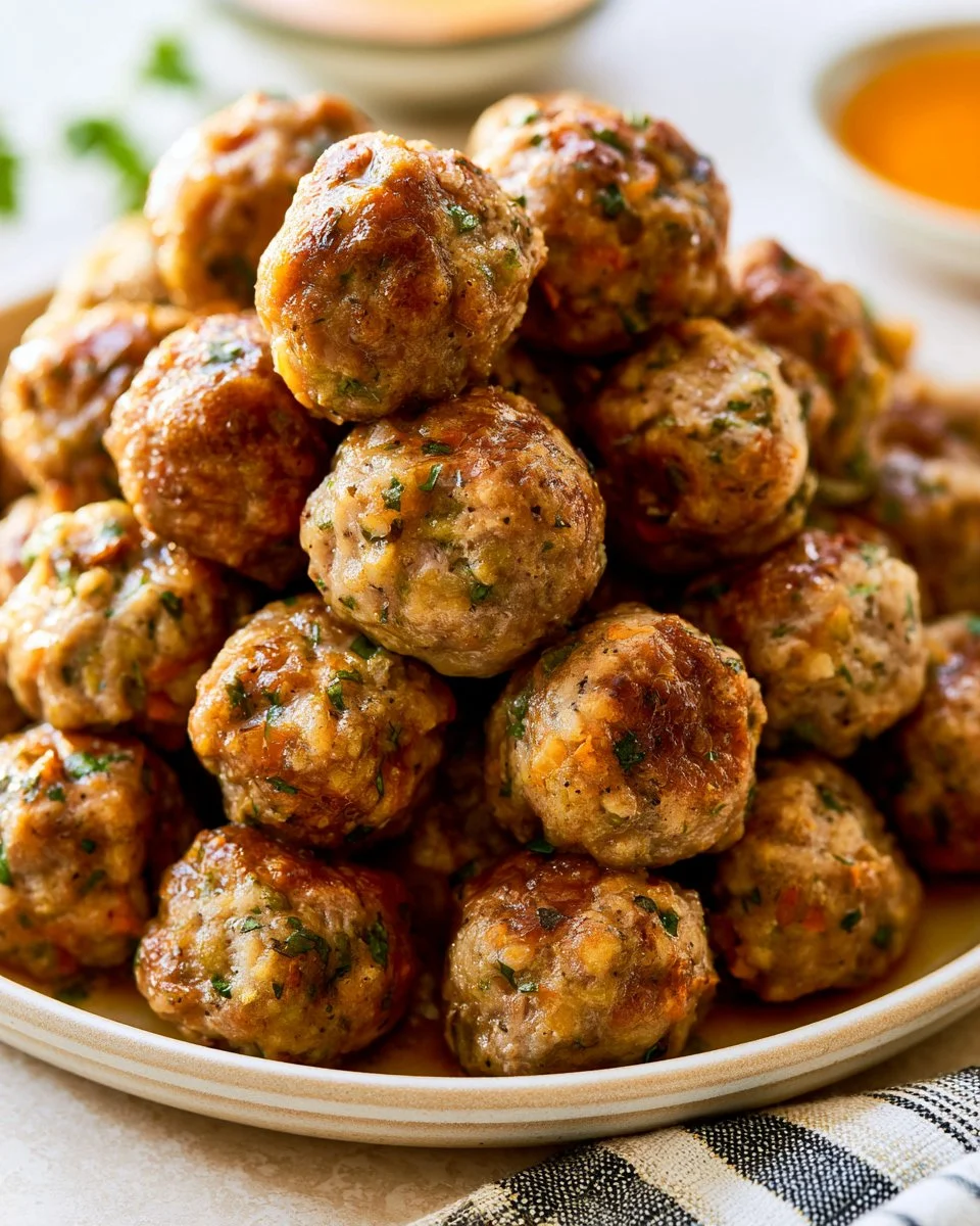 Tasty sausage stuffing balls ready for serving at a festive gathering.