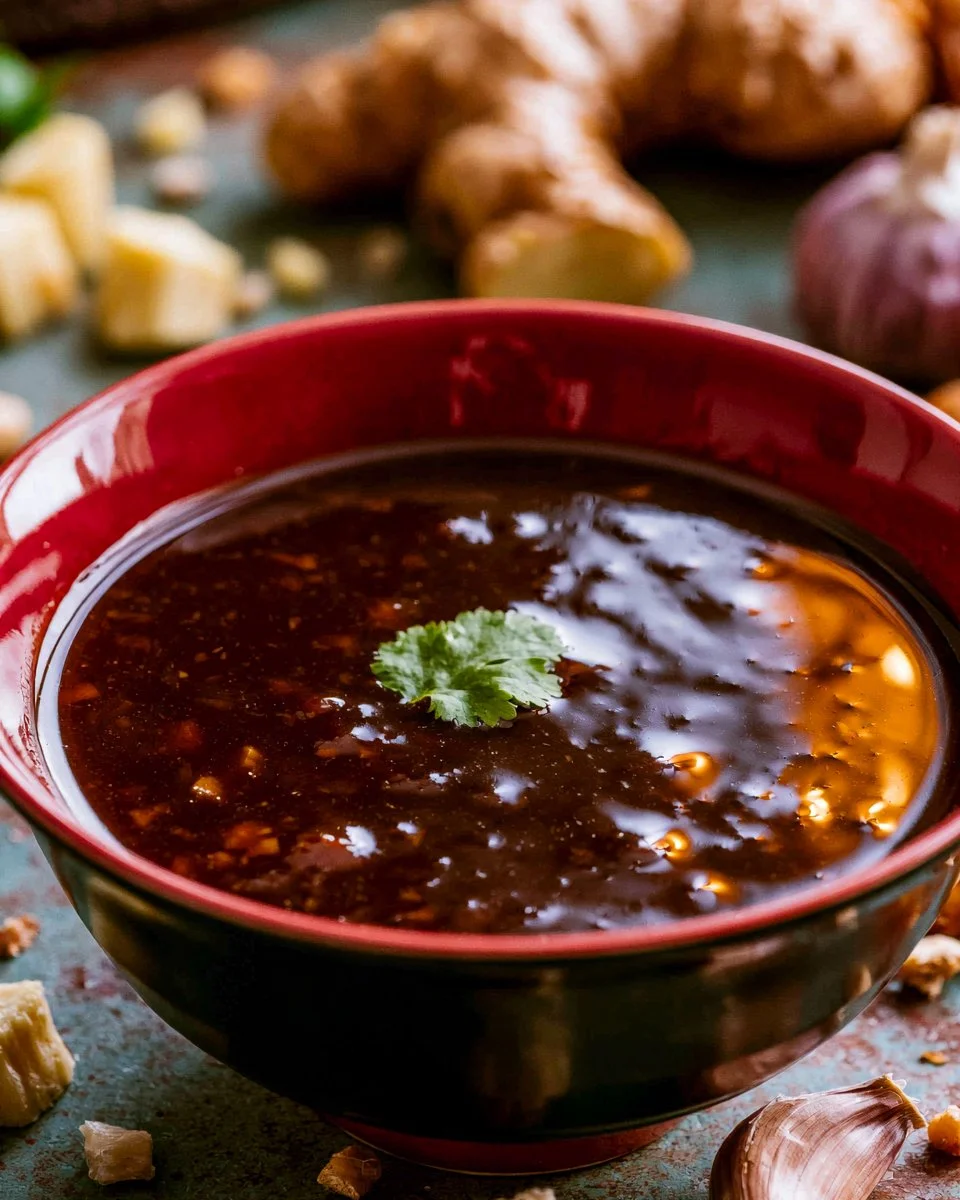Bowl of simple soy sauce glaze ready to enhance various dishes.