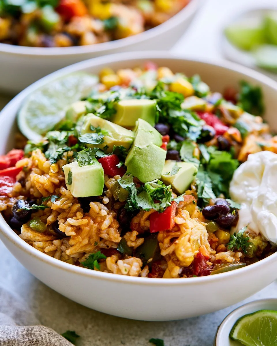 Delicious Southwest Chicken Rice Bowl with fresh ingredients and vibrant colors.