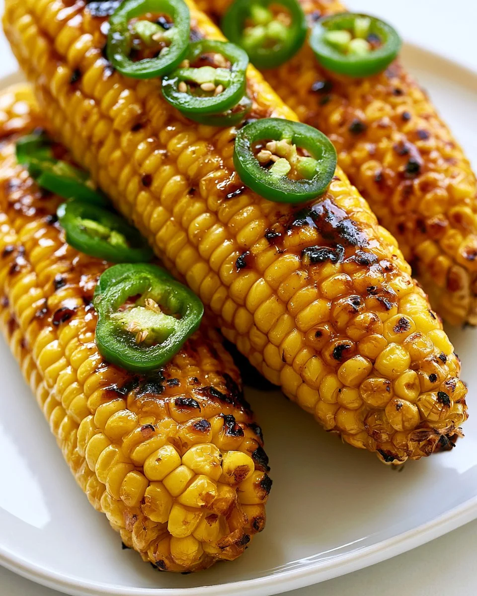 Spicy Maple Grilled Corn on a grill with vibrant seasonal colors