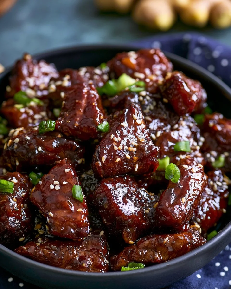 Delicious Sticky Honey Garlic Beef served with rice and vegetables