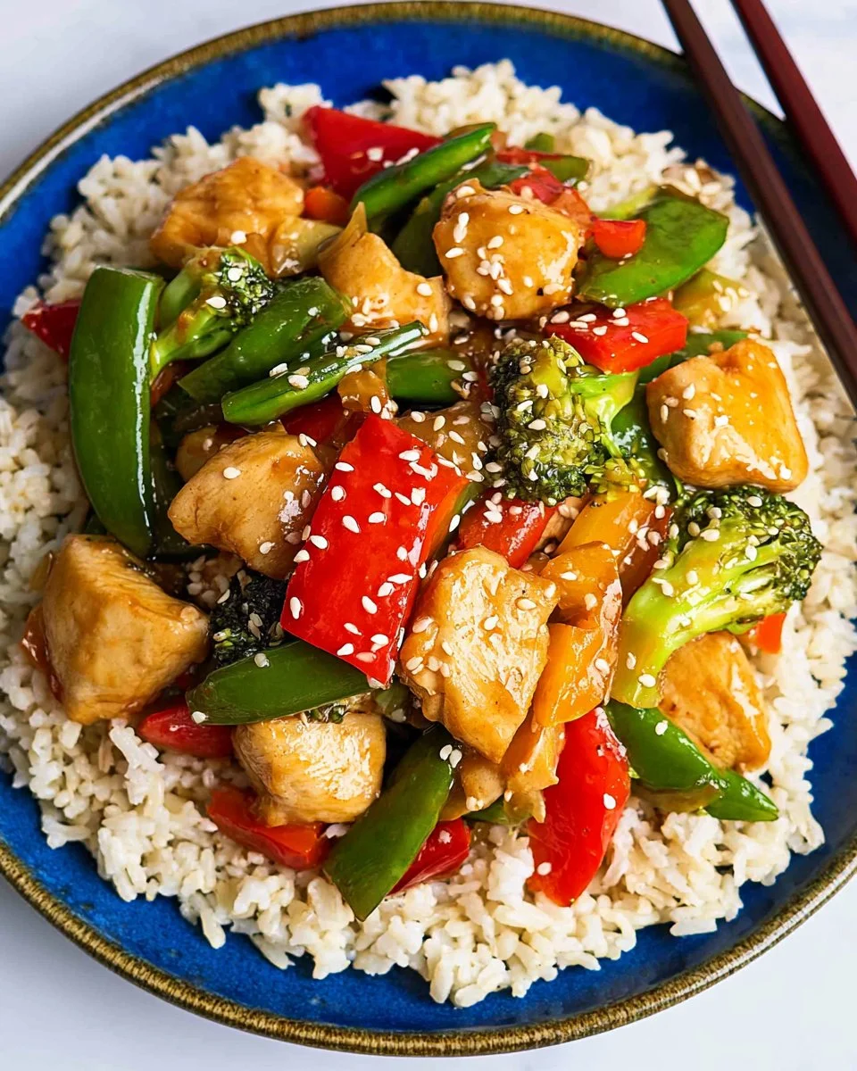 Stir fry chicken with colorful vegetables in a wok