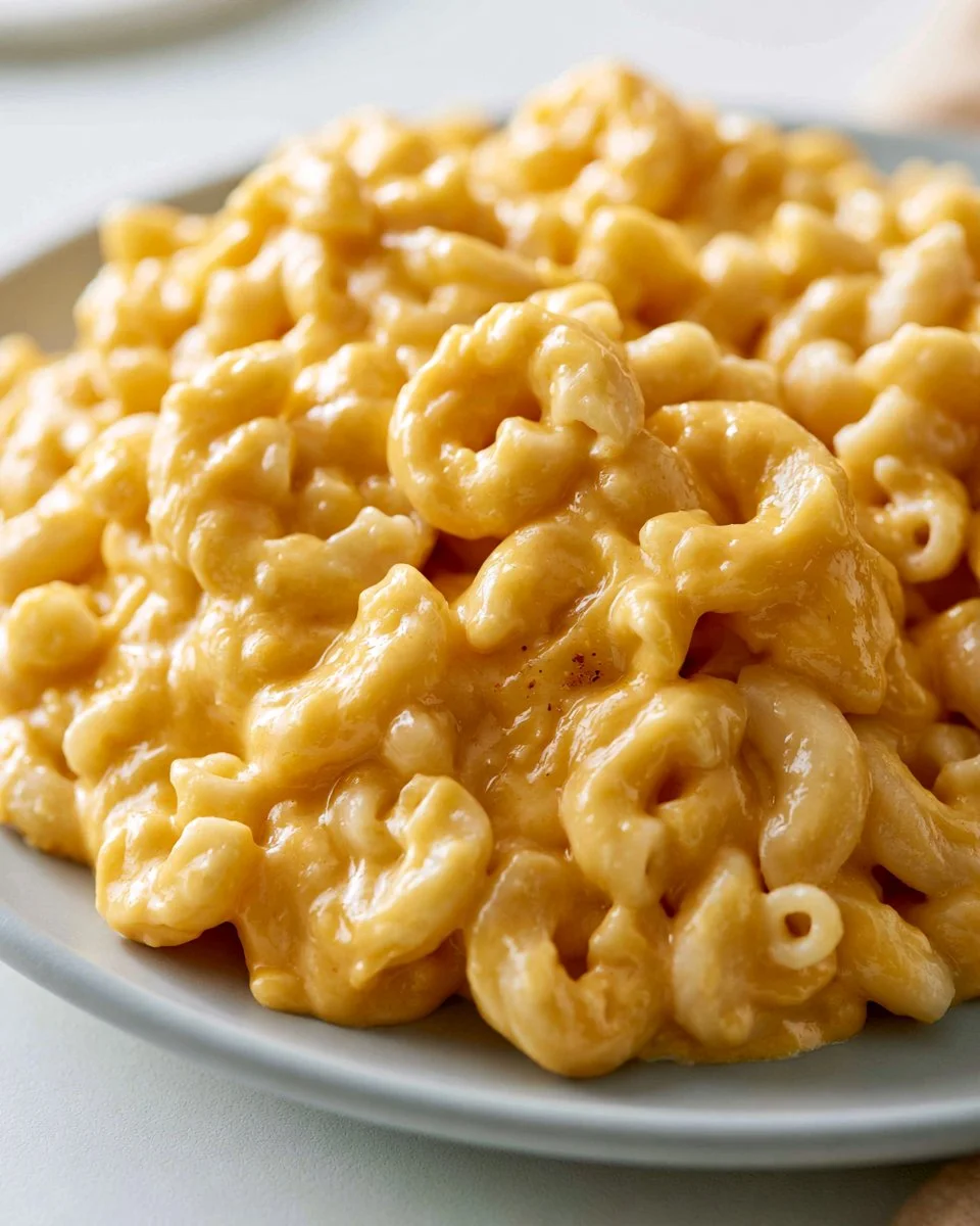 Creamy stovetop mac and cheese served in a bowl with cheese and pasta