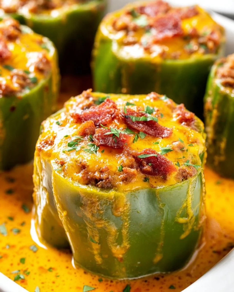 Colorful stuffed bell peppers filled with savory ingredients ready to serve.