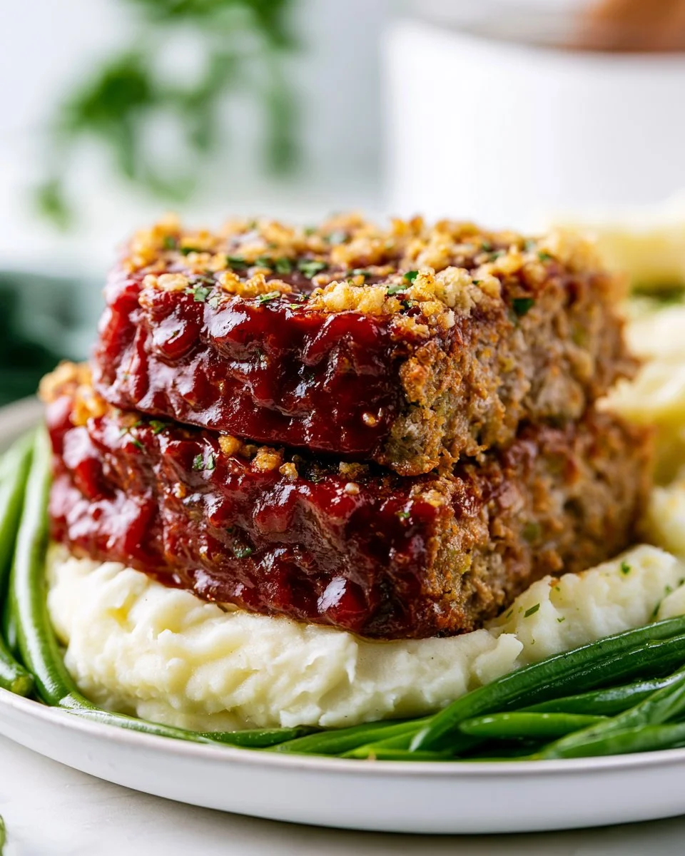 Stuffing meatloaf with herbs and spices ready to be served