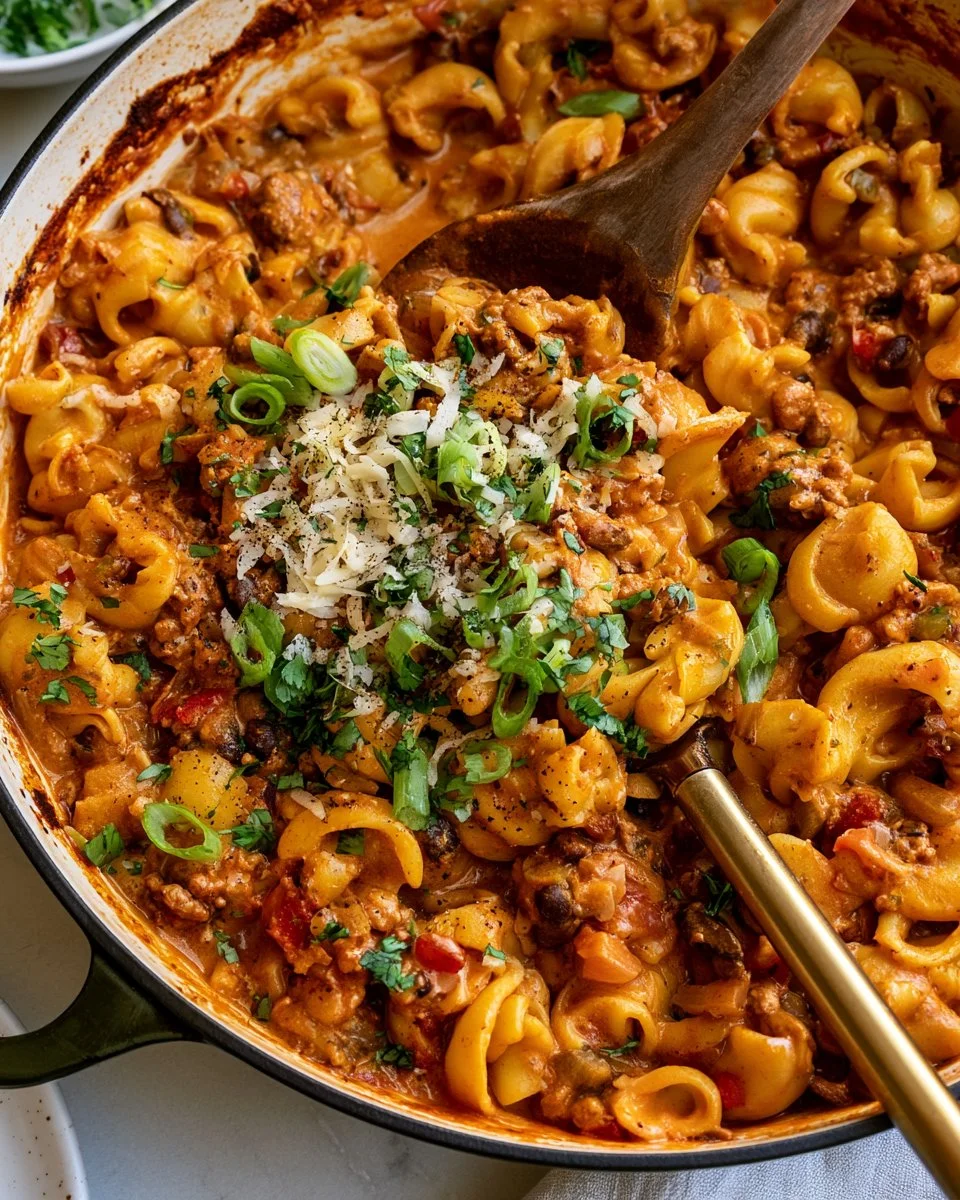 Delicious Taco Pasta dish with cheese and toppings served in a bowl.