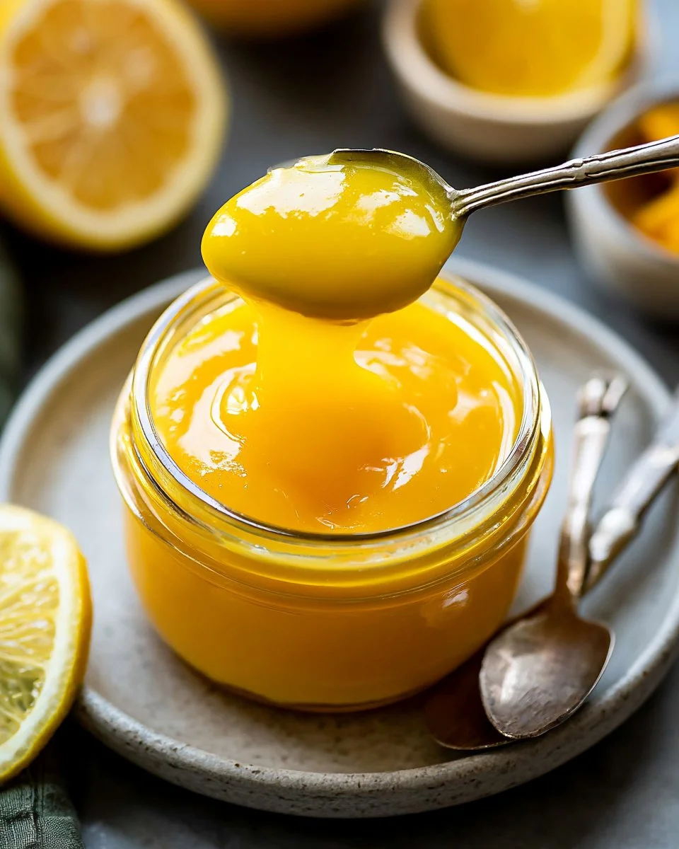 Thick and buttery homemade lemon curd in a glass jar