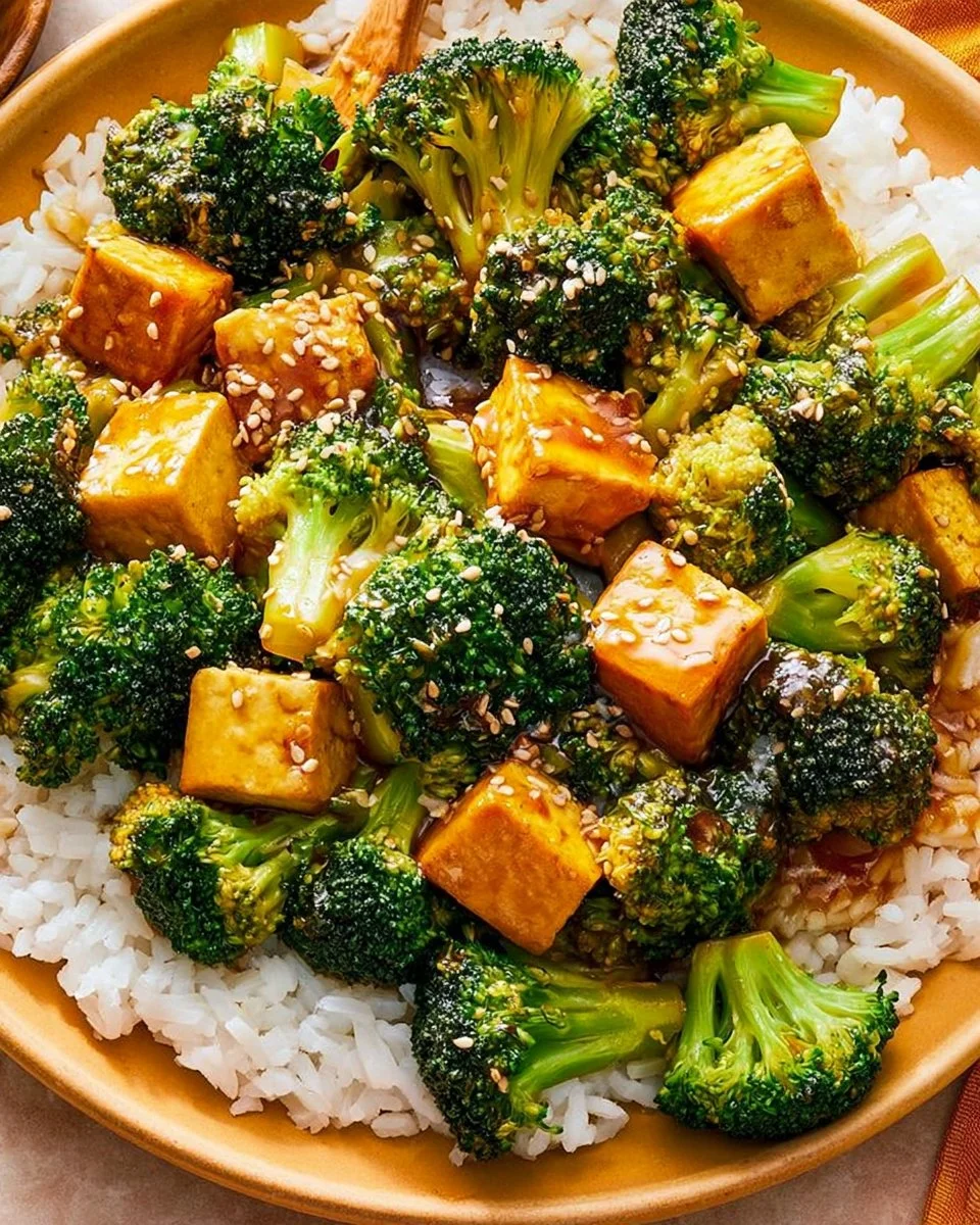 Delicious tofu broccoli stir fry served in a bowl, highlighting the vibrant colors of vegetables.