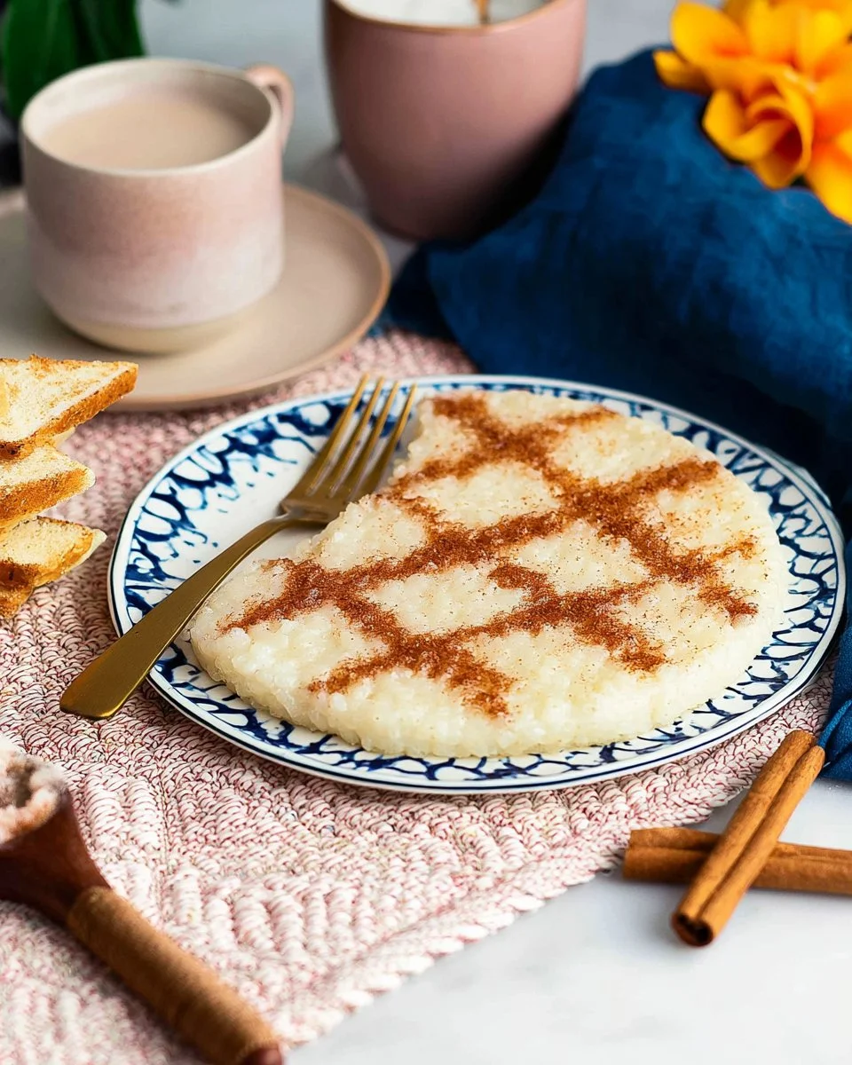 Bowl of Vegan Portuguese Sweet Rice, a creamy and delicious dessert
