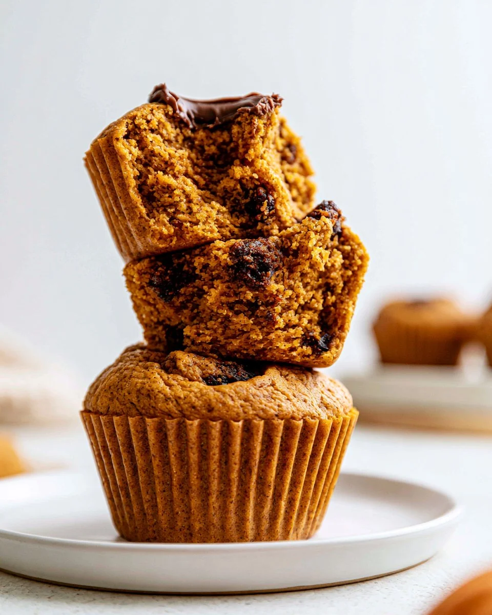 Vegan pumpkin spice muffins fresh out of the oven, garnished with pumpkin seeds.