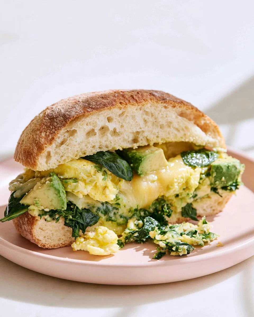 Delicious Vegetarian Breakfast Sandwich with fresh vegetables and cream cheese