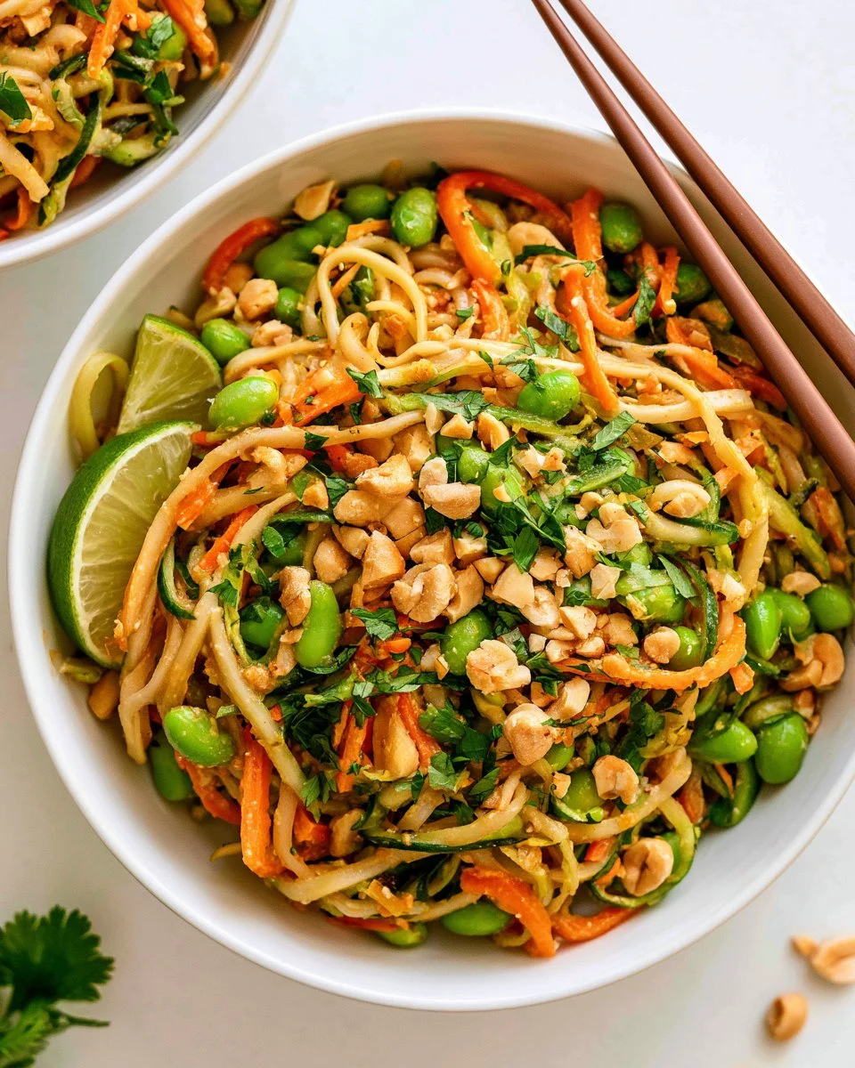 Colorful Vegetarian Pad Thai with fresh vegetables and tasty sauce