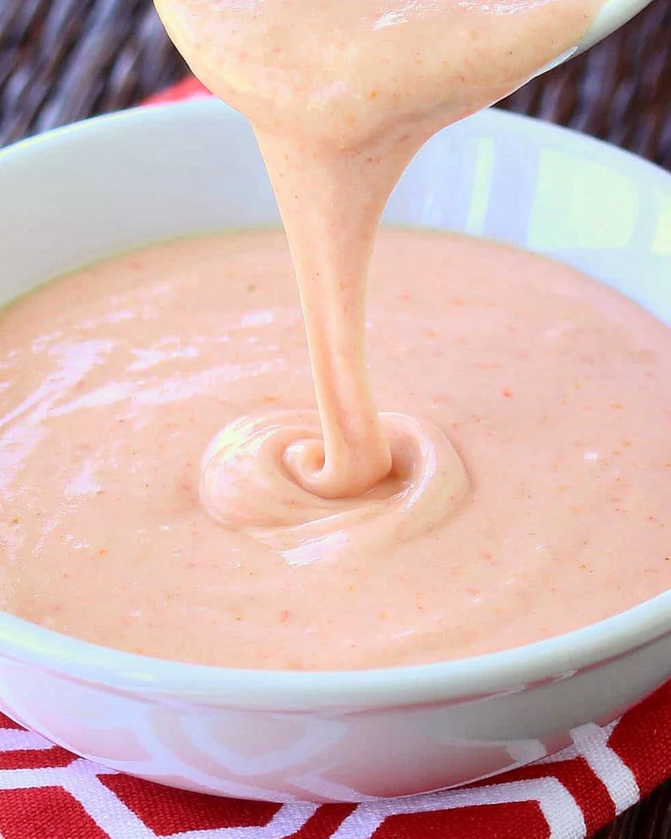 Homemade Yum Yum Sauce in a bowl with dipping options