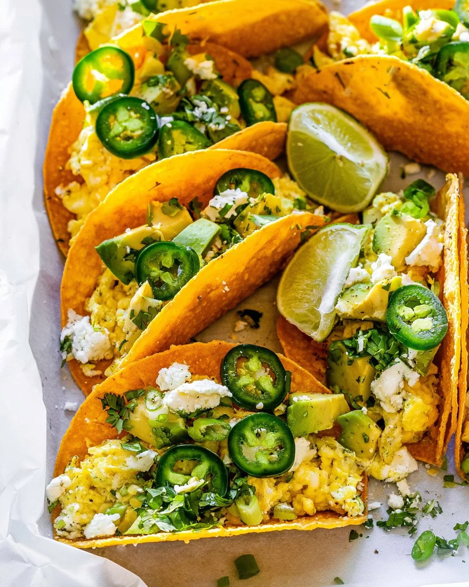 Delicious breakfast crispy tacos served on a plate