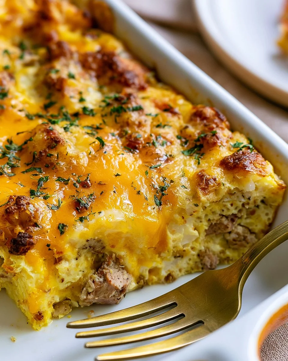 Breakfast egg and cauliflower protein packed casserole in a baking dish