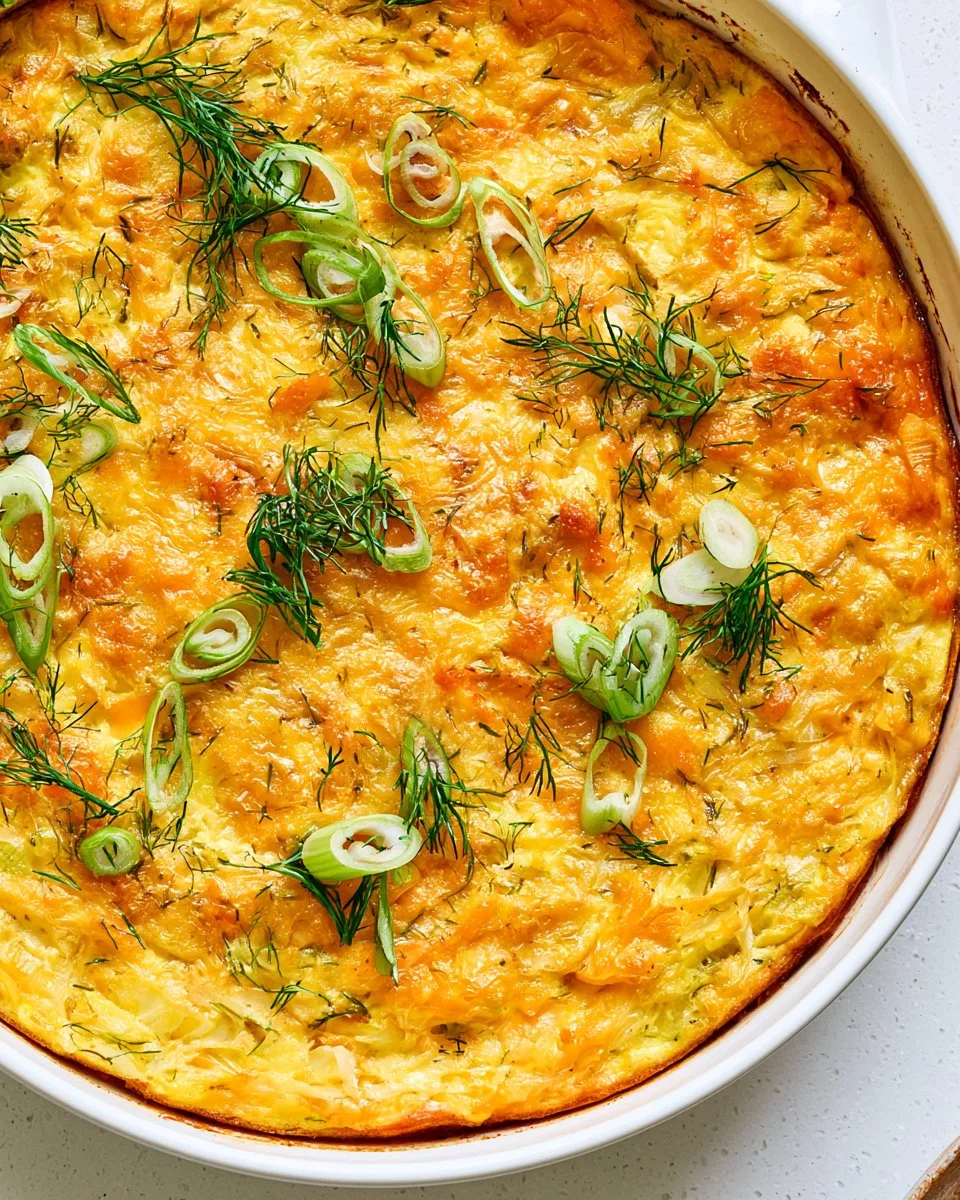 Cabbage and Cheese Frittata on a plate garnished with herbs