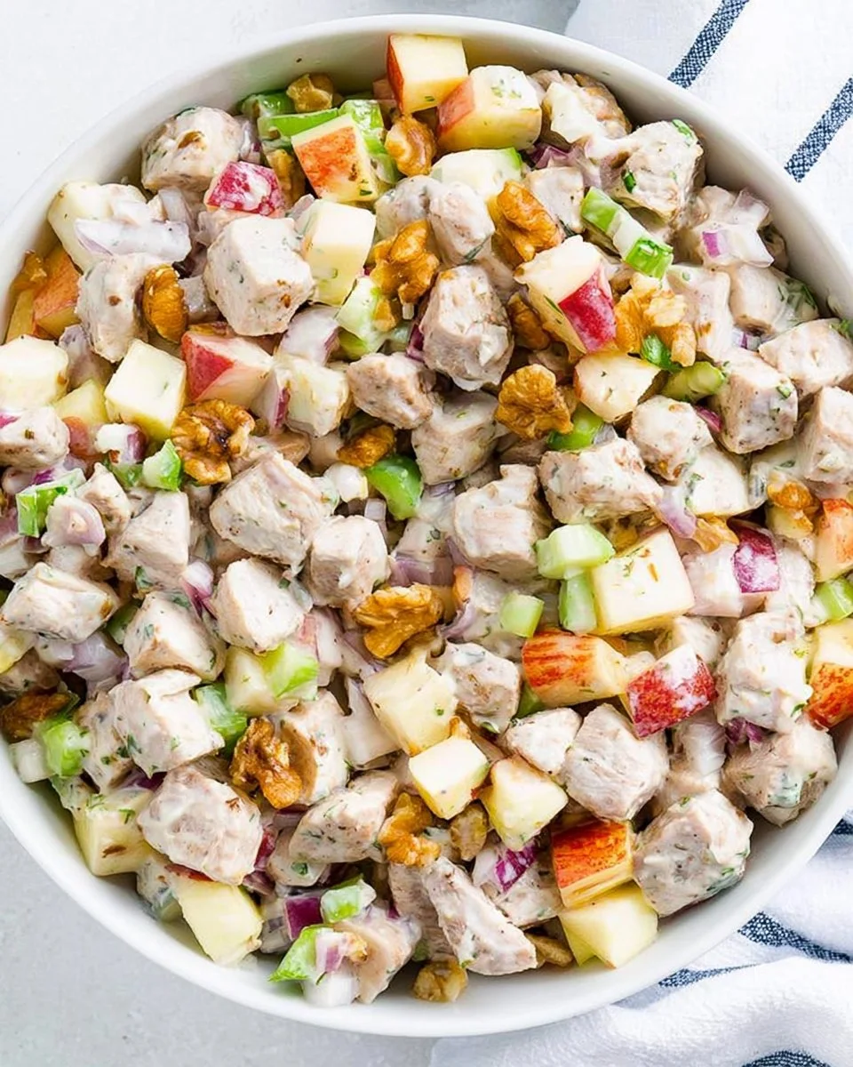 Delicious Chicken Waldorf Salad with apples, walnuts, and celery