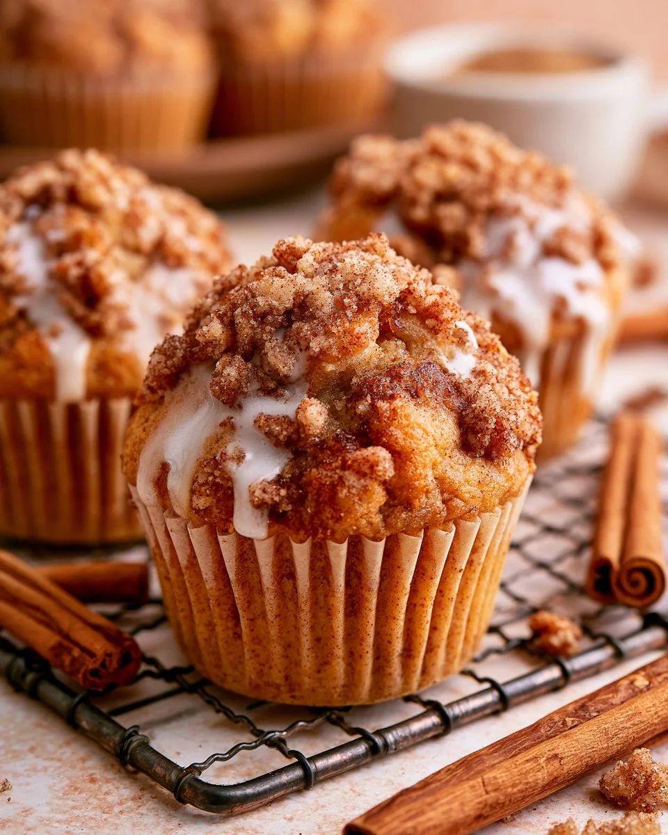Freshly baked cinnamon muffins with a crunchy topping