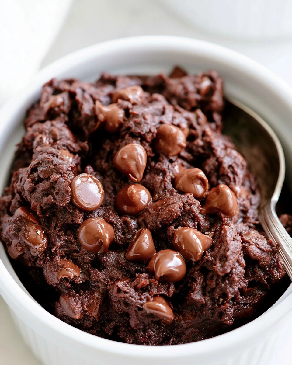 Bowl of edible brownie batter ready to be enjoyed straight from the mixing bowl