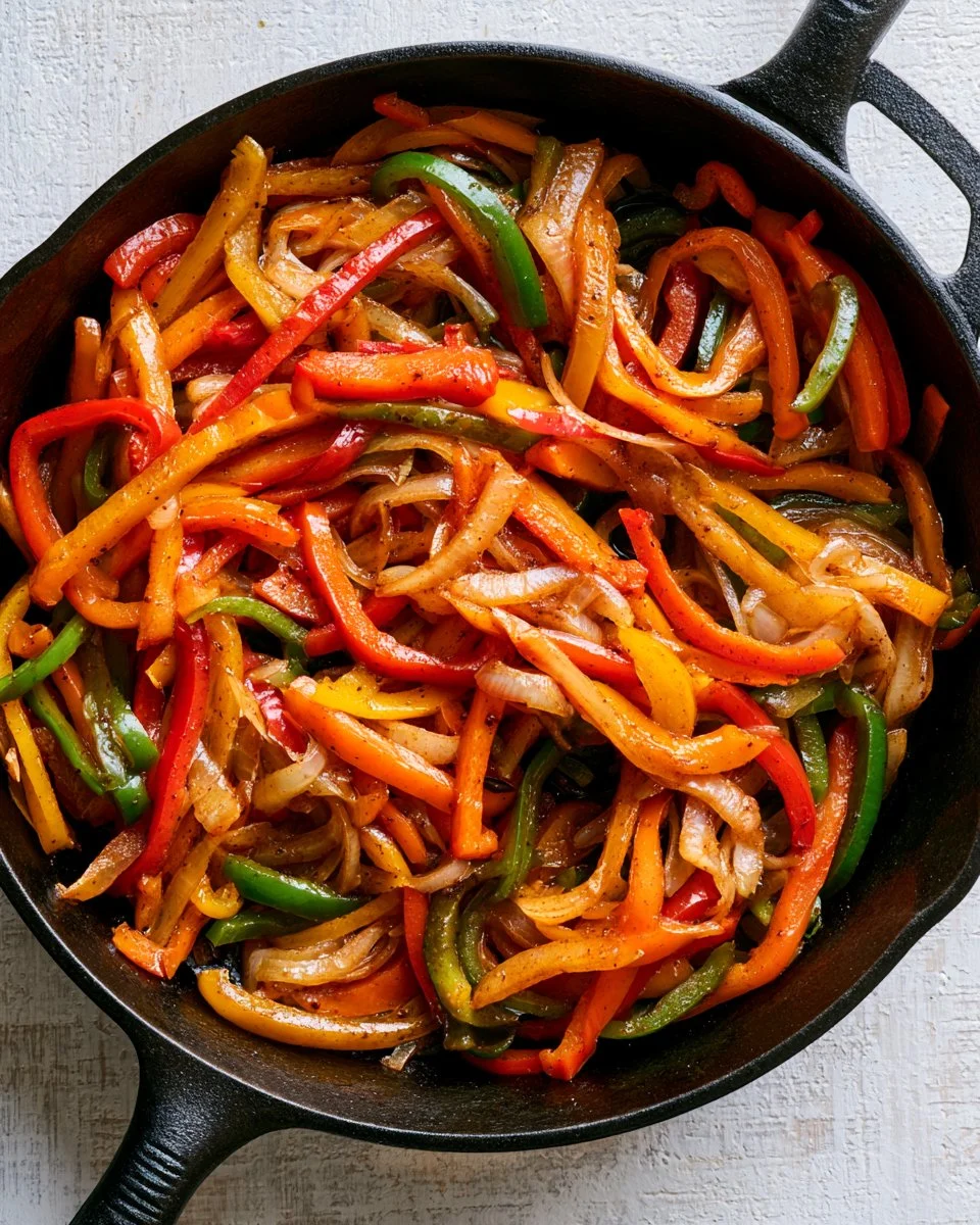Colorful fajita veggies sautéed with spices and served fresh.