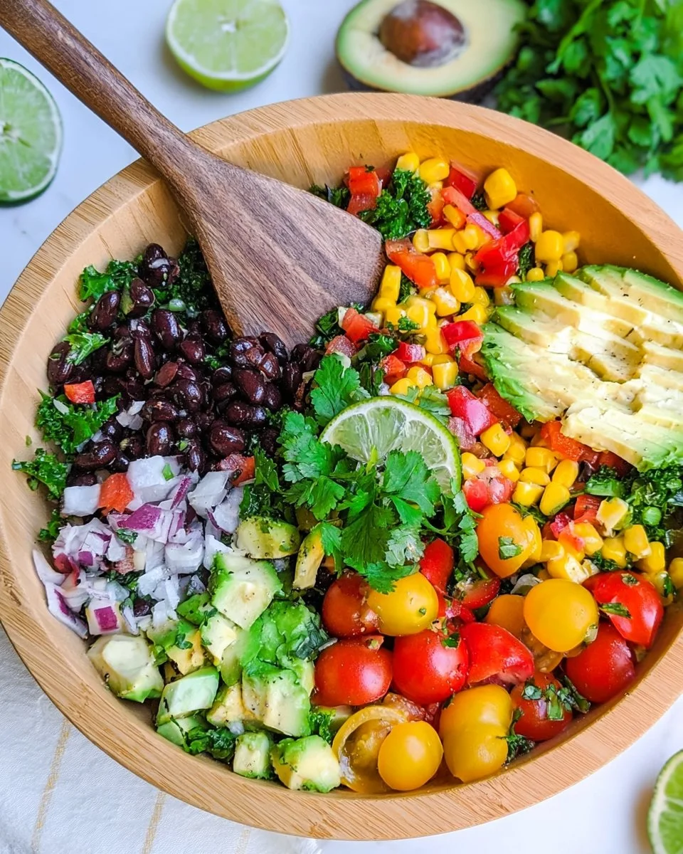 Fiesta Honey and Lime Kale Salad with colorful vegetables and fresh dressing