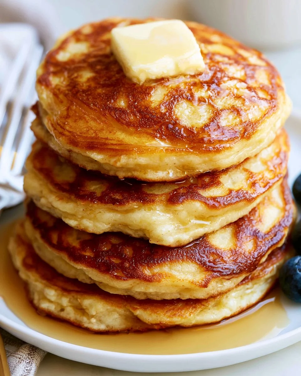 Fluffy Keto Ricotta Pancakes served on a plate with syrup and berries