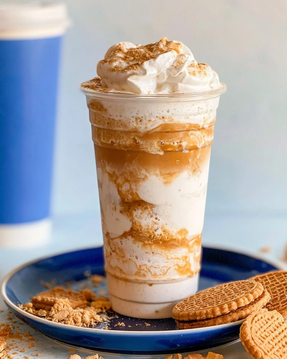 A deliciously frothy Fluffy Latte topped with whipped cream and cocoa.