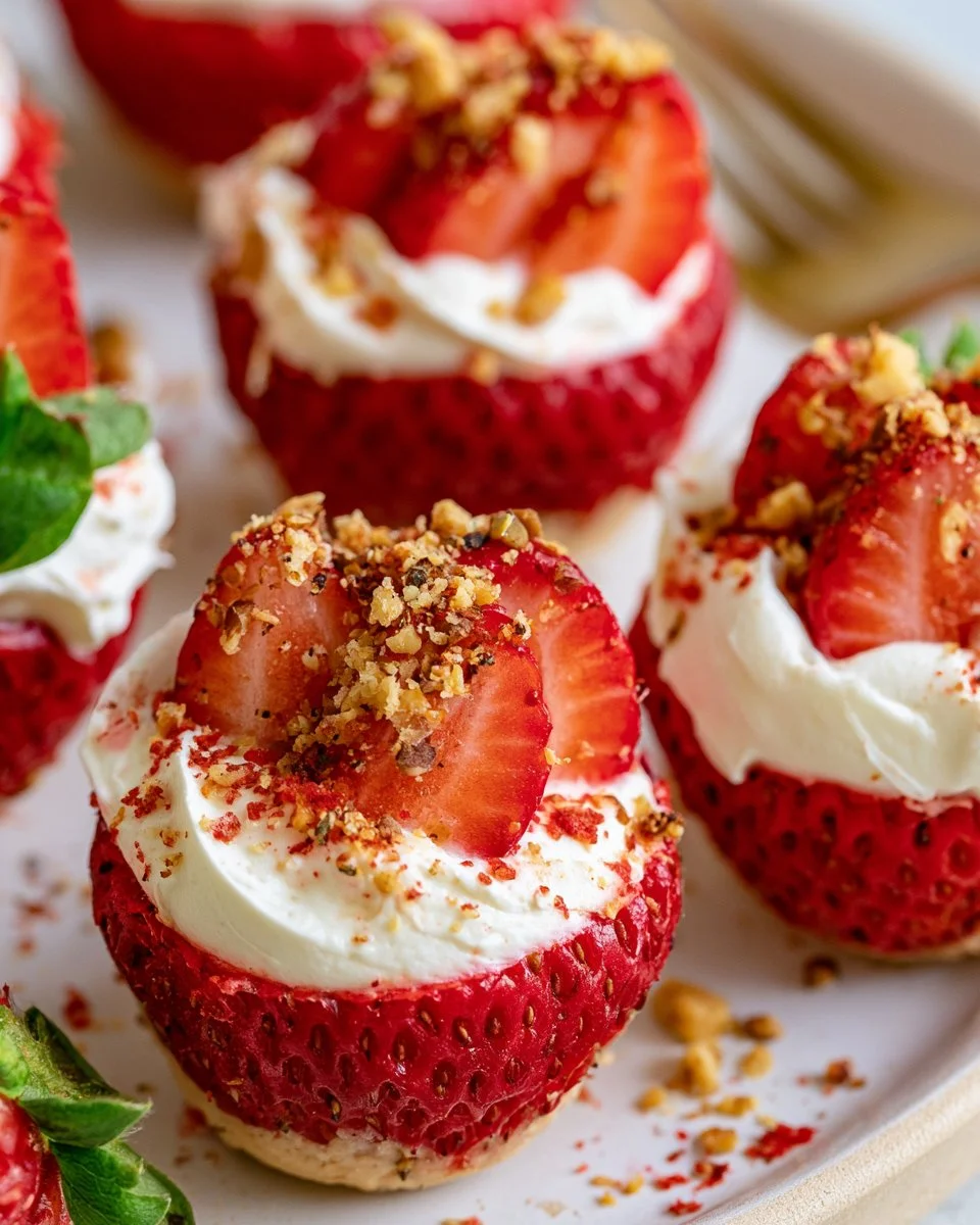 Protein cheesecake stuffed strawberries for a healthy dessert option
