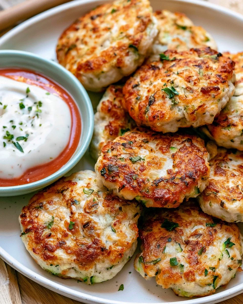 High protein chicken and zucchini fritters, healthy meal option