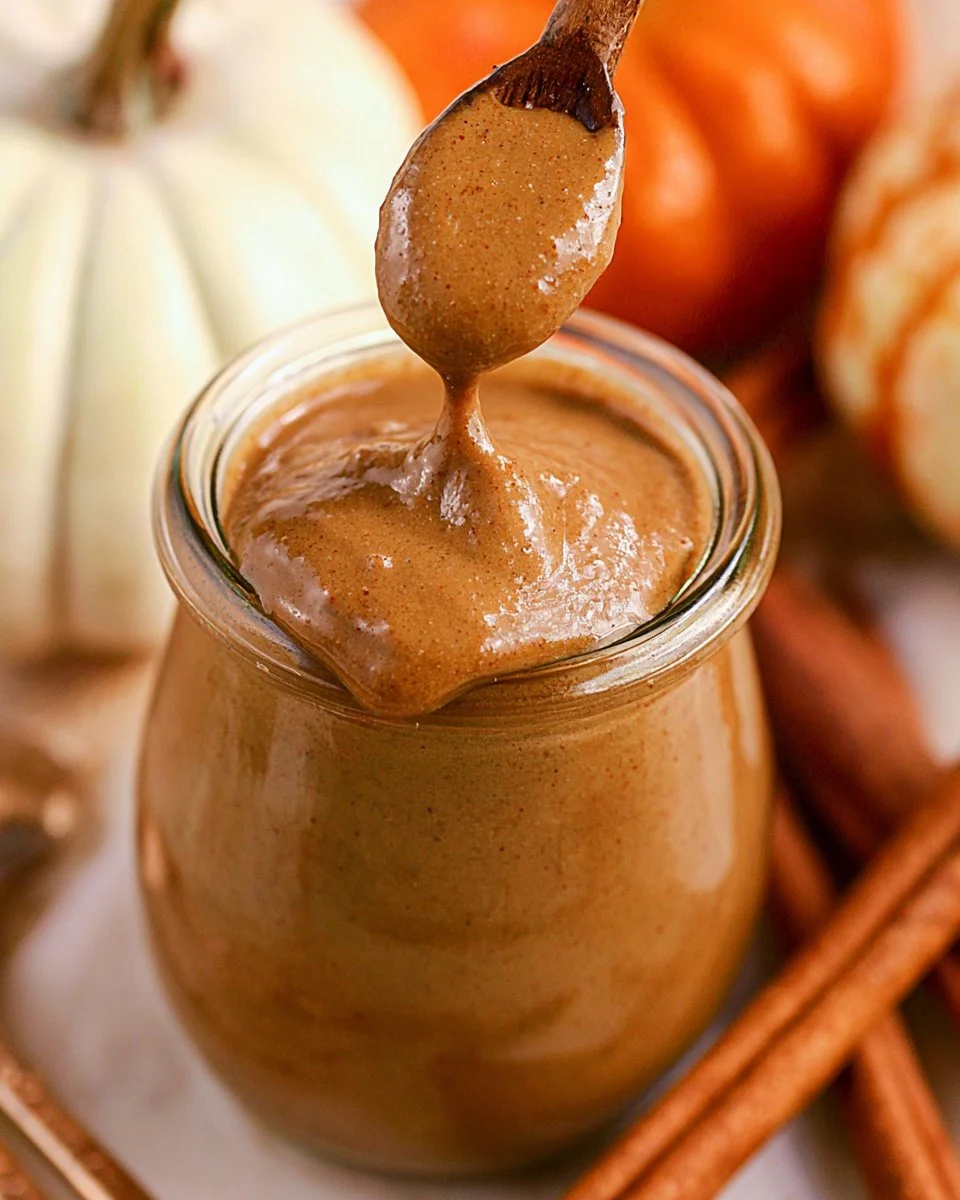 Homemade pumpkin spice sauce drizzled over coffee in a cozy setting.