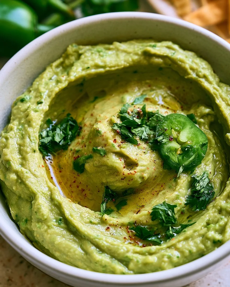 Spicy jalapeño avocado hummus served with fresh vegetables