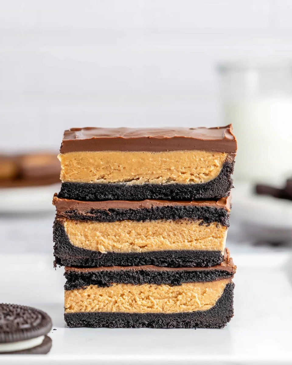 Delicious Oreo Peanut Butter Bars with chocolate and peanut butter layers.