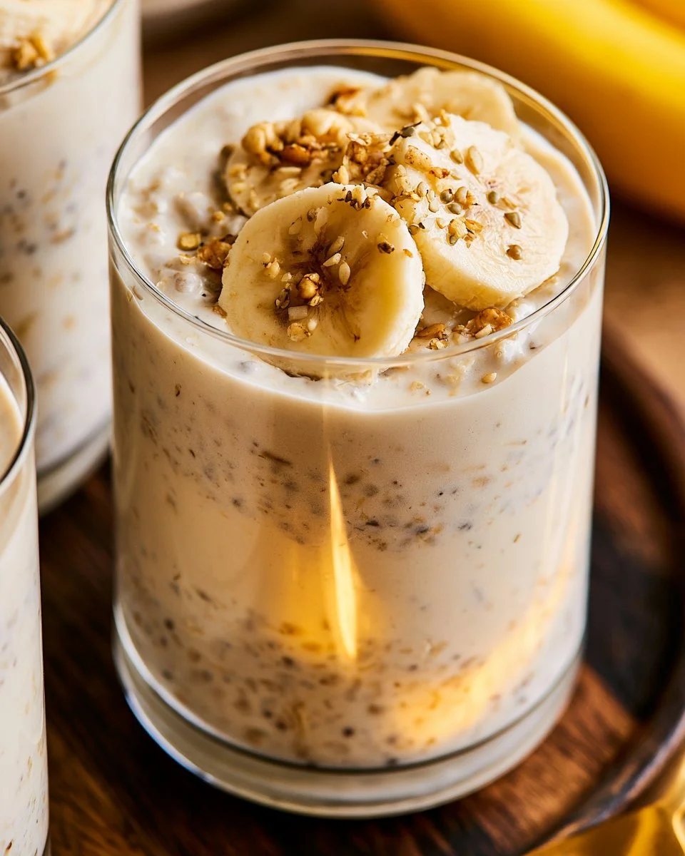 High-protein banana pudding parfaits with layers of overnight oatmeal