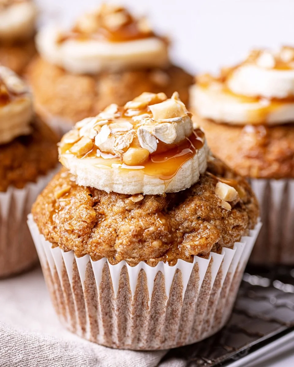 Golden Peanut Butter Banana Muffins on a cooling rack