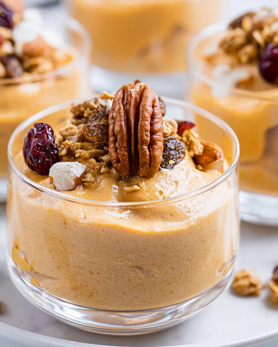 Bowl of creamy Pumpkin-Whipped Cottage Cheese topped with spices.