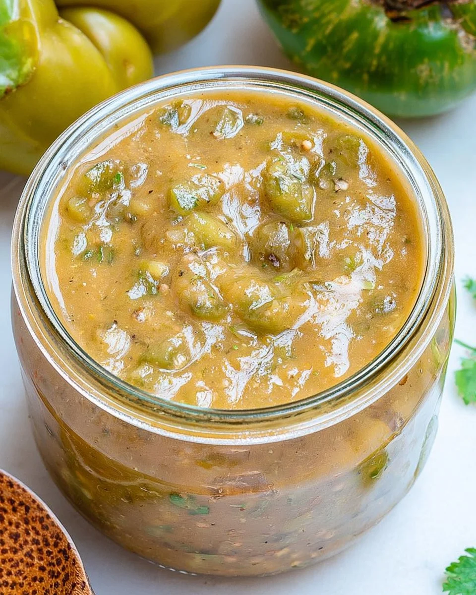 Delicious roasted green tomato salsa verde served in a bowl