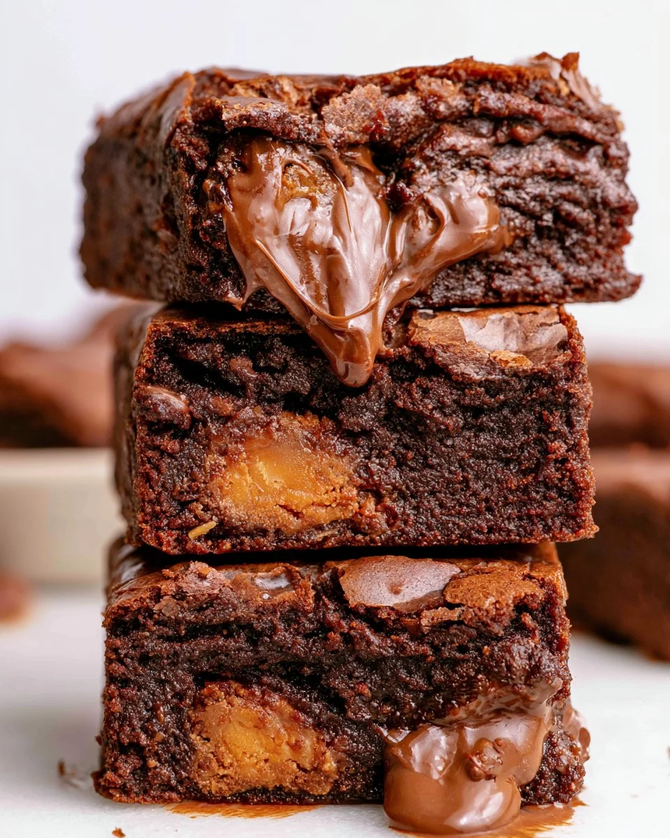 Delicious homemade Rolo Brownies with gooey caramel and chocolate