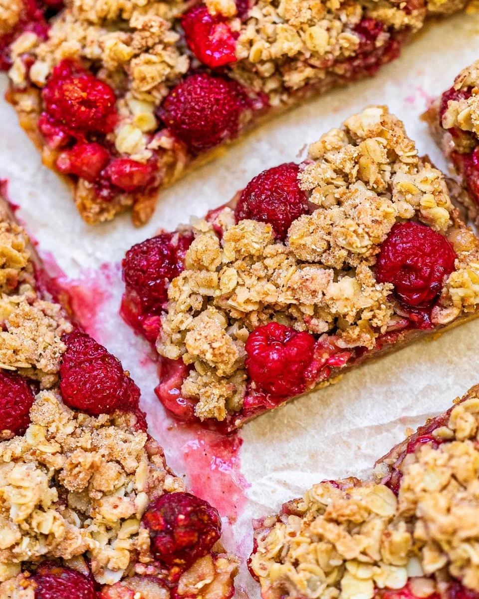 Delicious summer berry crumble topped with crunchy oats and fresh berries