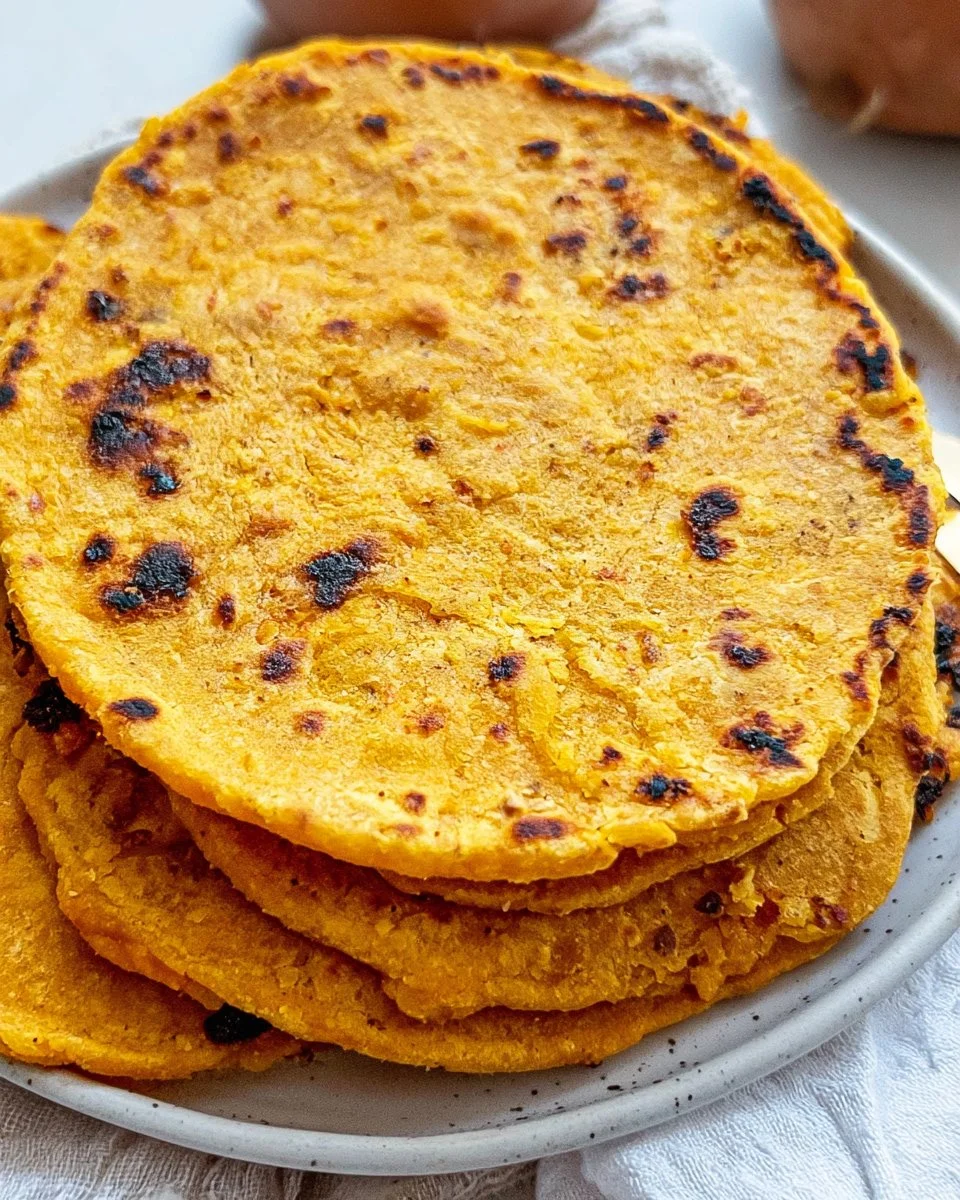 Homemade sweet potato tortillas served with fresh ingredients.