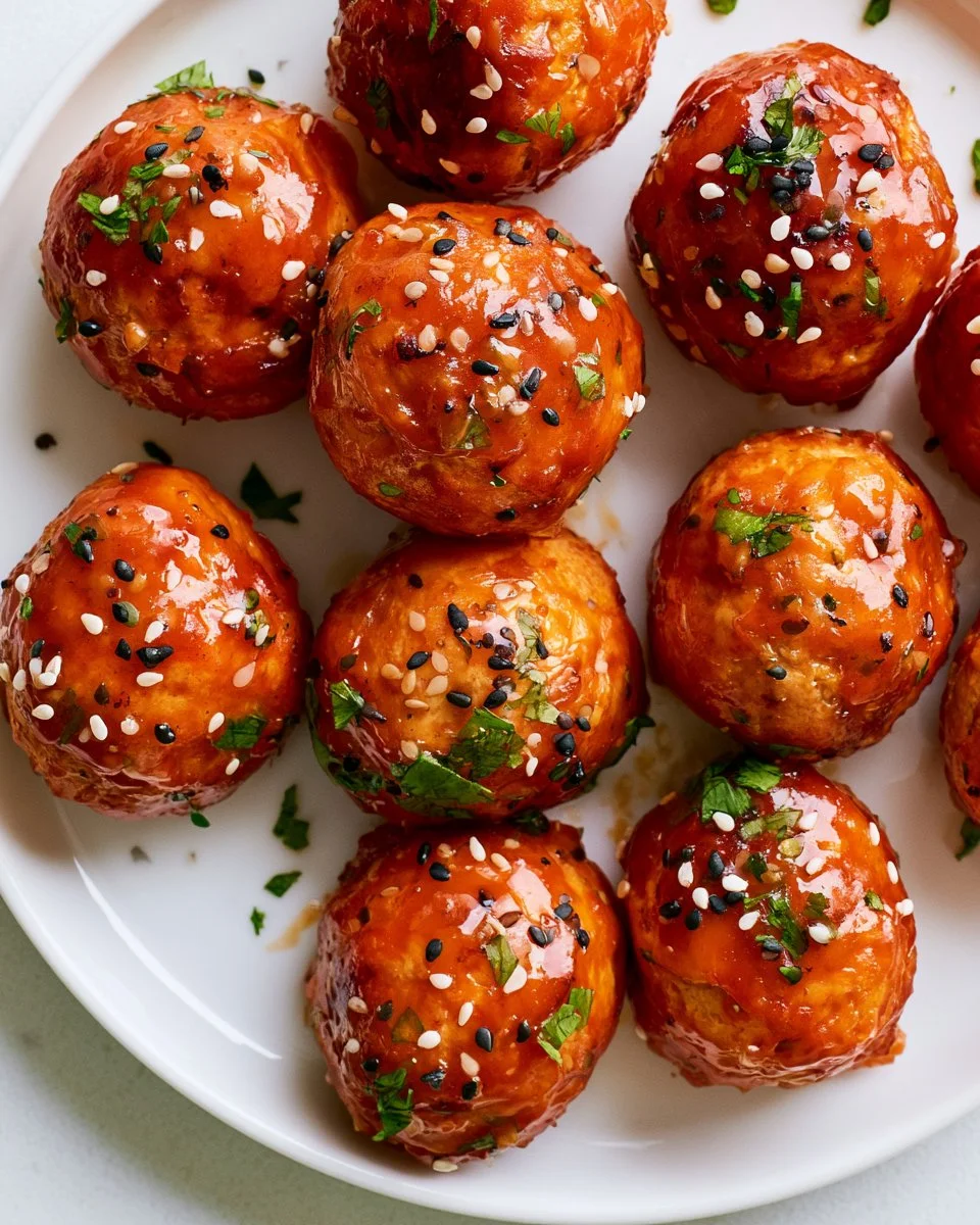 Delicious homemade tofu meatballs served with sauce and garnished